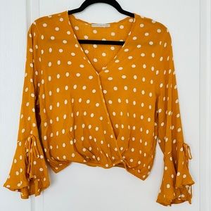 Active USA - Rich Yellow Polka Dot Wrap Crop Top